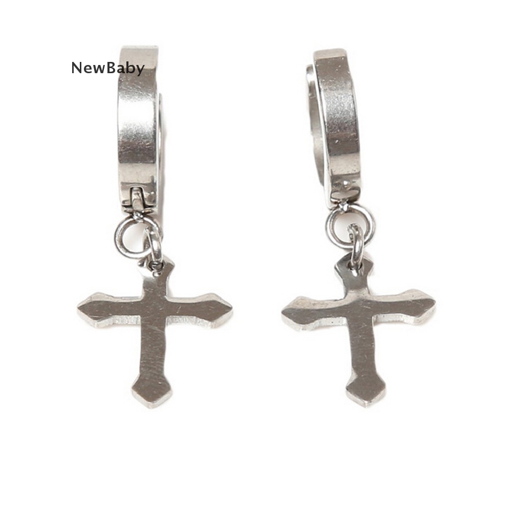 NewBaby 1 Pcs Charming Man Cross Earrings Titanium Steel Ear Clip 4*9cm ID