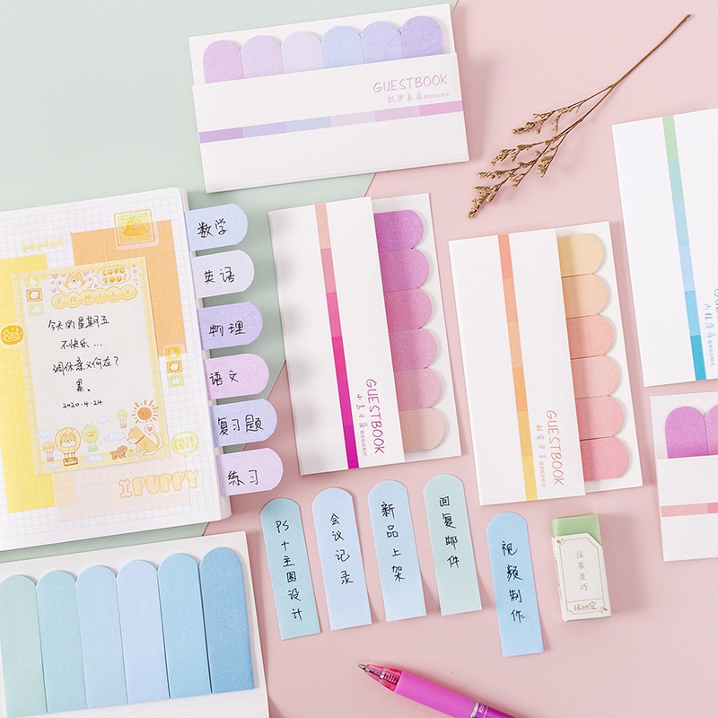 Sticky Note Lucu Unik Aesthetic Memo Pad Bookmarks Sticker Buku Catatan Kecil Pembatas Buku Untuk Sekolah Anak Belanjaan Serbaguna Desain Animasi / Gradien