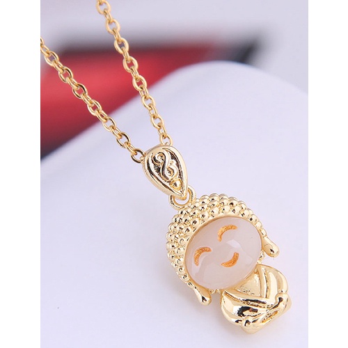 LRC Kalung Fashion Golden Round Alloy Necklace A6237X