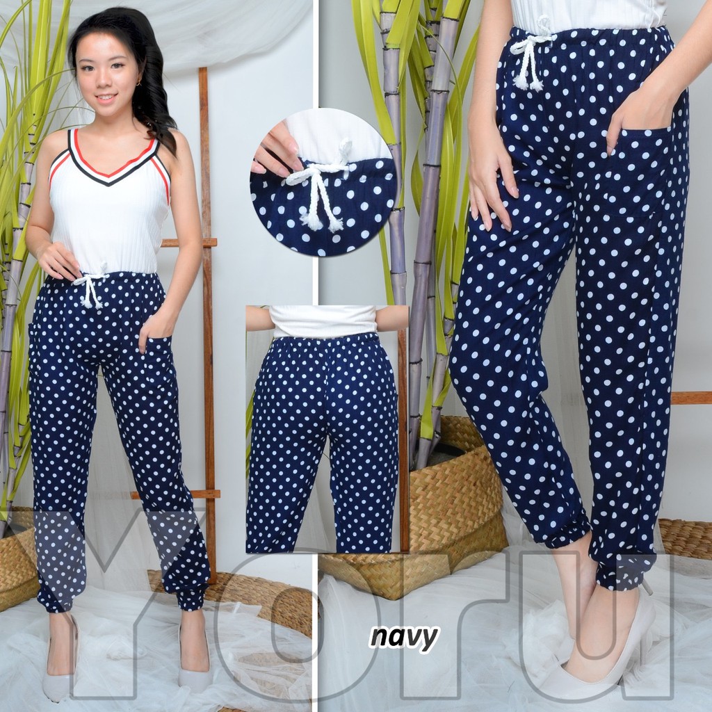 Pamelo.id Celana Joger Katun Rayon/3 Corak/Fashion Wanita/Celana Fashion Korea/Celana jogger/Celana Tidur Adem