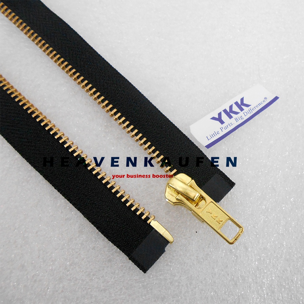 Resleting Zipper YKK Gigi Besi 50 cm / 20 inch Hitam - Gold Open End Buka Lepas Tidak Bolak Balik