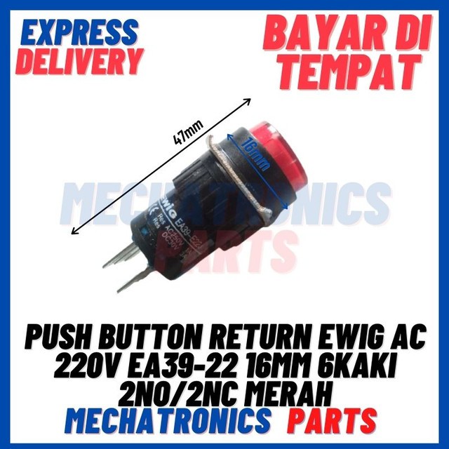 [SWI-9068] PUSH BUTTON RETURN EWIG AC 220V EA39-22 16MM 6KAKI 2NO/2NC MERAH