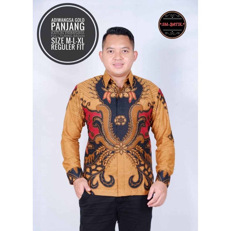 Kemeja batik pria terbaru 2022 warna emas / batik pria lengan panjang warna gold terbaru / kemeja batik premium terbaru warna emas / baju batik pria warna gold / kemeja batik lapis furing bahan katun premium warna gold / kemeja batik panjang  ADIWANGSA