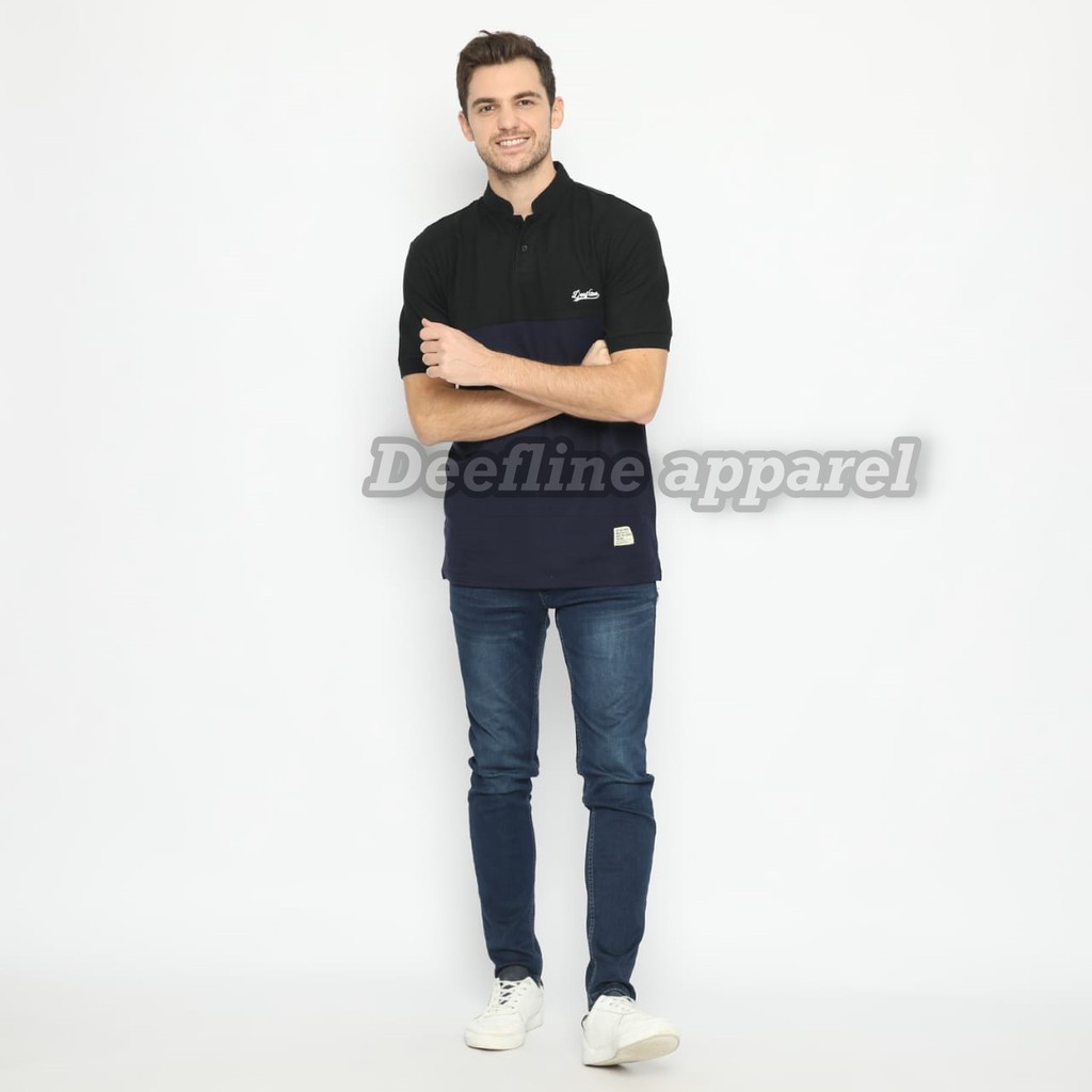 DEEFLINE Polo Shirt Pria Navy List Hitam Pendek Slimfit / Baju Kaos Kerah Sanghai Navy List Hitam