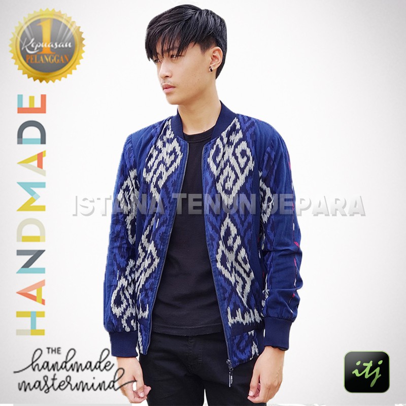 Jaket Bomber Batik Pria - Jaket Tenun Lengan Panjang - Jaket Batik Etnik Pria Anti Mainstream Motif 