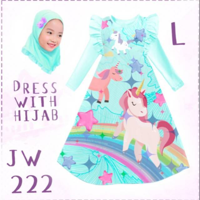 Dress Gamis Anak Junior Wardrobe JW-222L Unicorn Biru