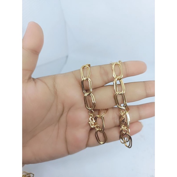 gelang rantai oval hollo double/ gelang perak asli silver 925 lapis emas/ gelang fashion wanita