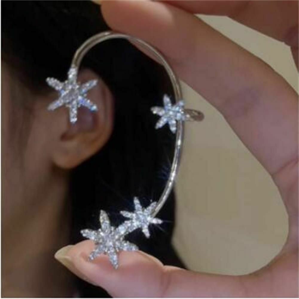 1pcs Korea Fashion Perak Mengkilap non-berlubang Kepingan Salju Berlian Imitasi Perak Anting Klip Telinga untuk Wanita