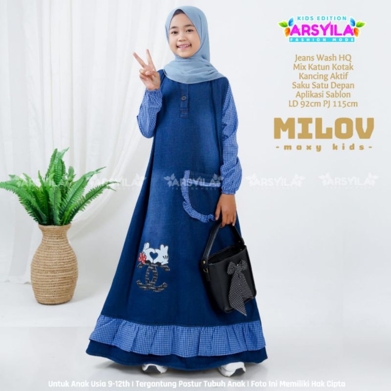 GAMIS JEANS MILOV DRESS PANJANG ANAK PEREMPUAN REMAJA UMUR 8-11 TAHUN