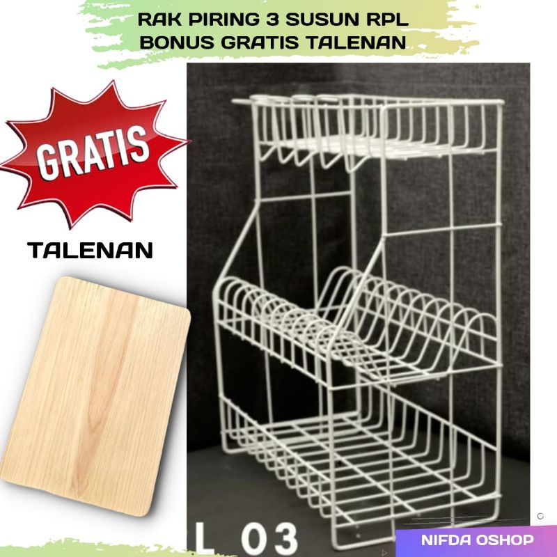 Rak Piring Dapur Wastafel Bahan Besi Coating Anti Karat Bonus Talenan RPL 03