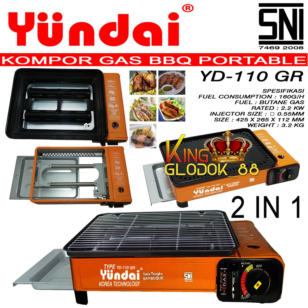 Kompor Gas Portable BBQ 2 in 1 YUNDAI / Kompor Panggang Portable YUNDAI