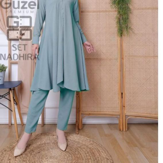 ♨ [BISA ] Fashion Tunik Terbaru Satu Set Atasan Dan Celana Bahan Crinkel Impor ☎