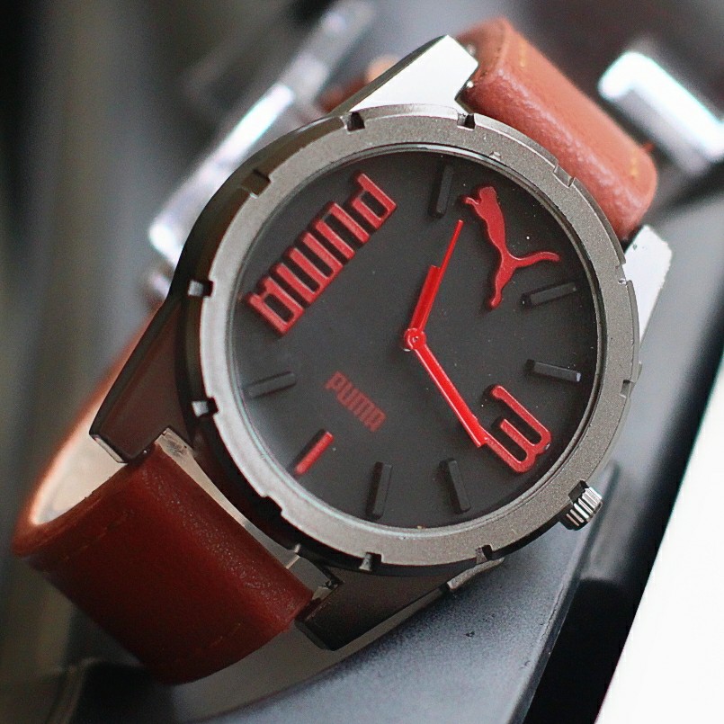 jam tangan pria puma kulit super / jtr 1181 coklat merah