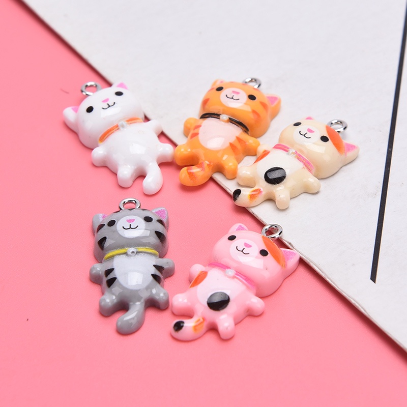 10pcs Liontin Bentuk Hewan Kucing Bahan Resin Untuk Membuat Perhiasan Anting