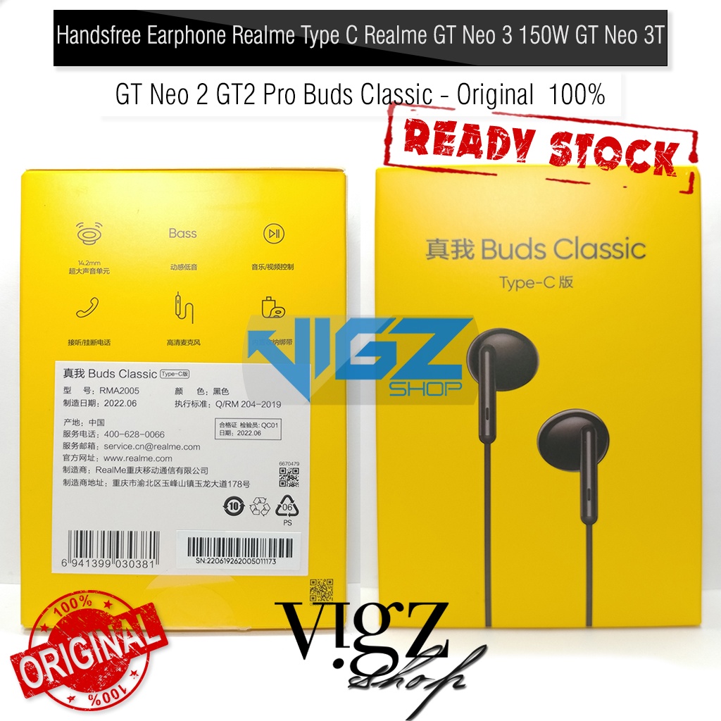 Handsfree Earphone Realme Type C Realme GT Neo 3 / GT Neo 3T / GT Neo2 / GT2 Pro Buds Classic Original 100%