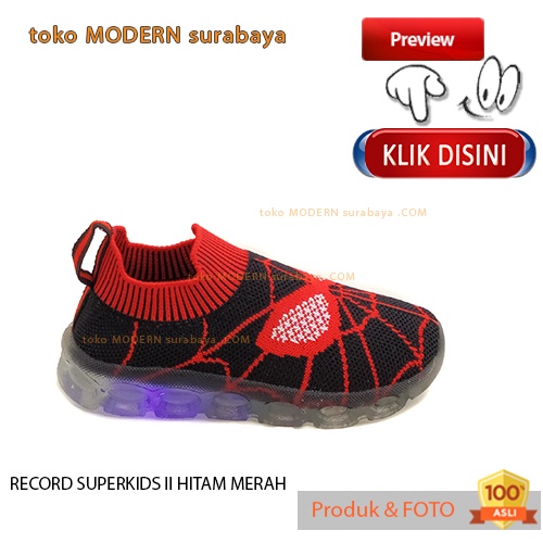 RECORD SUPERKIDS II HITAM MERAH sepatu anak sepatu casual lampu