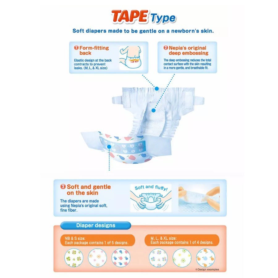 Nepia Genki NB44 Premium Soft Diapers Tape Size Newborn NB Isi 44
