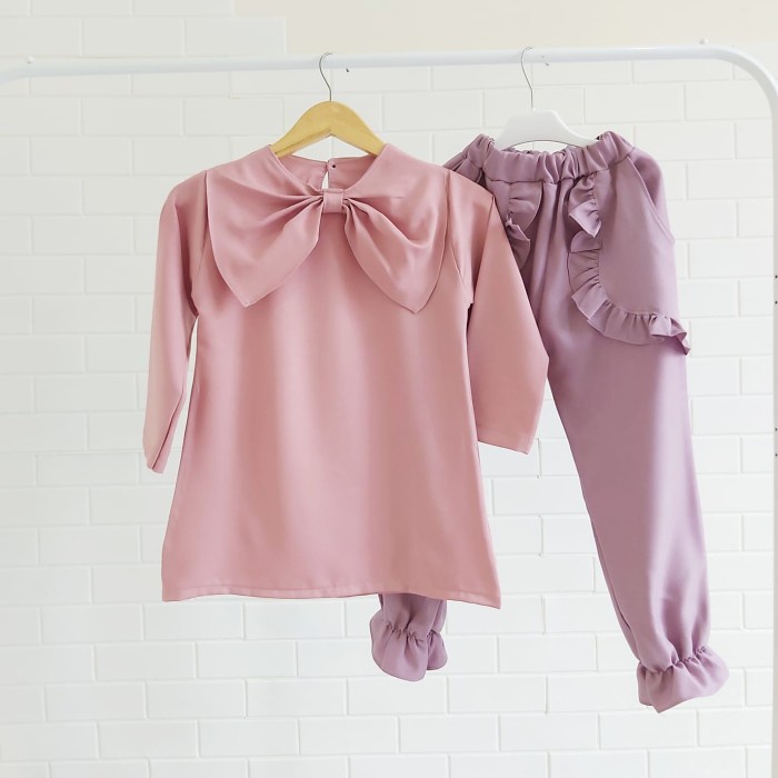 SET LAVANYA - Setelan Tunik Pita Anak Cewe Usia 6/7 Tahun - Dusty, 6-7 tahun