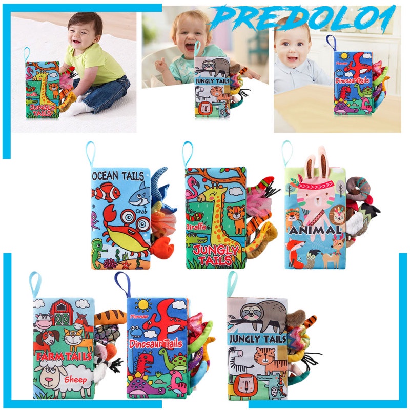 [PREDOLO1] Portable Babies Cloth Book, Animal Tail Touch and Feel Early Development Interactive Toys, Soft