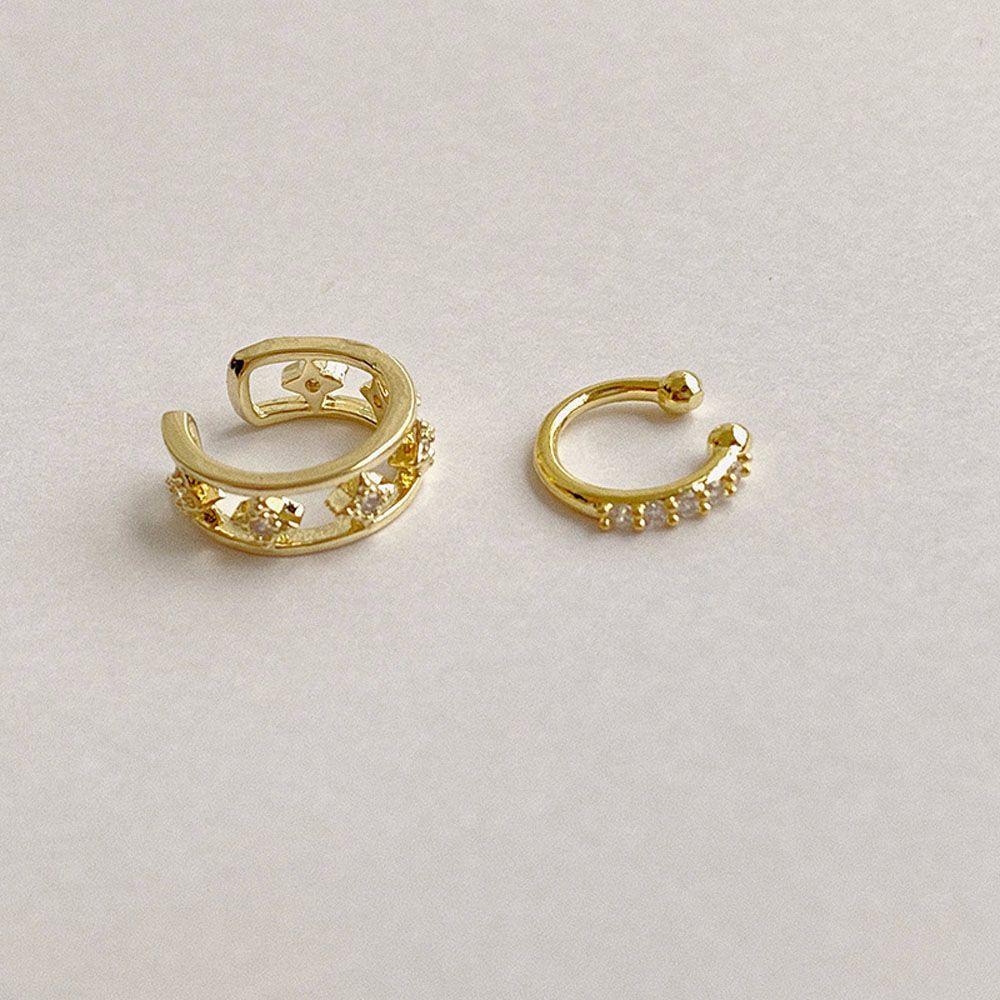 2pcs / Set Anting Klip Tulang Rawan Telinga Bentuk C Kecil Bahan Alloy Berlian Imitasi Gaya Korea 2021