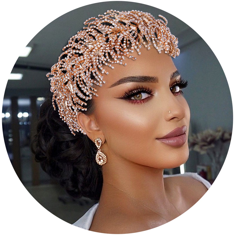 Bando Handmade Model Tepi Lebar Aksen Berlian Imitasi Untuk Wanita