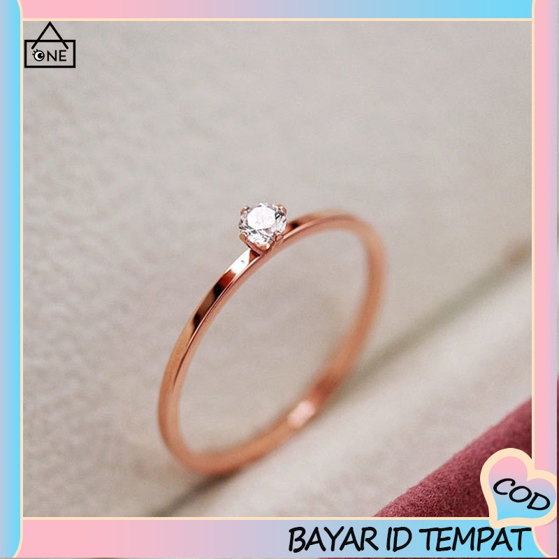 COD❤Cincin Wanita Berlian Korea, Aksesoris Perhiasan Cincin Baja Titanium Empat Cabang A one