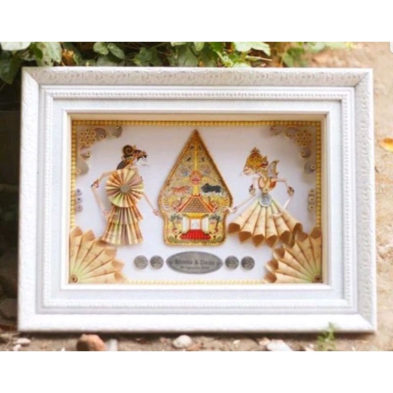 souvenir sovenir mahar asli pernikahan uang motif wayang
