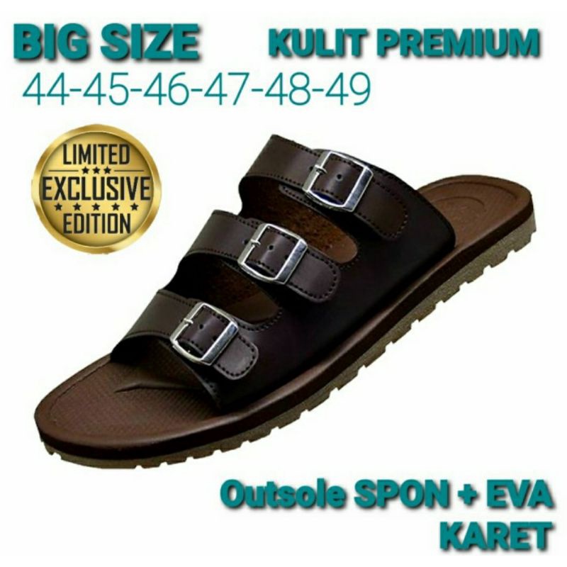 Sandal KULIT Pria ukuran JUMBO 44-49 SLOP Cowok Full Kulit Tebal Big Size Besar Brown, 47