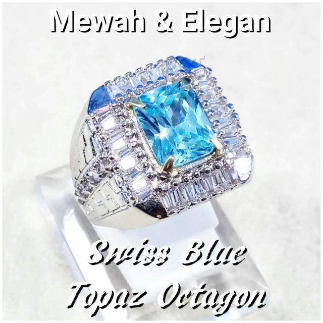 CINCIN BATU PERMATA BLUE TOPAZ SWISS CUTTING OCTAGON SUPER MEWAH SIAP PAKAI !!!