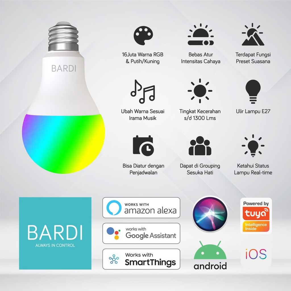 Lampu BARDI Smart LED Home Automation Light Bulb WW 9W / 12W Wifi - lampu smart ACOME 12 RBGW