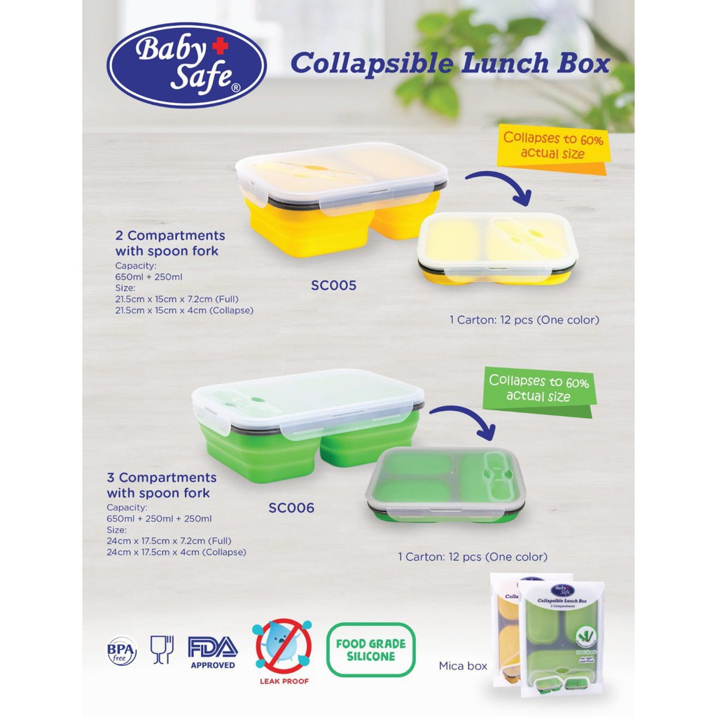 Baby Safe SC005 SC006 Collapsible Lunch Box tempat makan lipat anak bayi