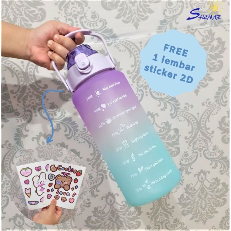 SHENAR BOTOL MINUM 2 LITER VIRAL BOTOL PELANGI BOTOL MINUM MOTIVASI FREE STIKER TUMBLER PLASTIC QUIFIT