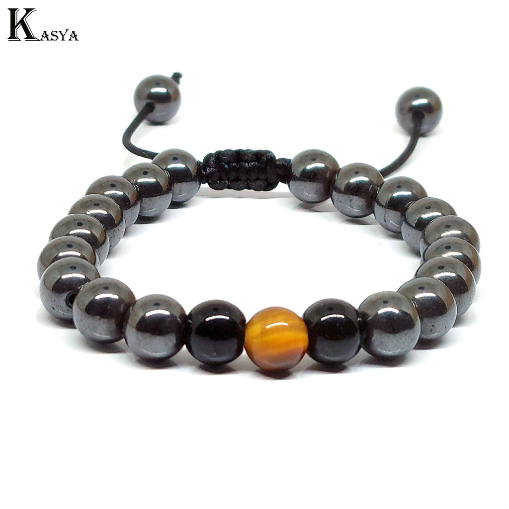 Gelang Batu Couple Natural Tiger eye Charm Onyx Lava Stone 8mm Tali Serut Sambala Untuk Kado Pasangan