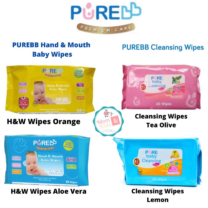 Pure Baby Purebaby Wipes Hand and Mouth &amp; Cleansing Wipes  60s Tissue Basah