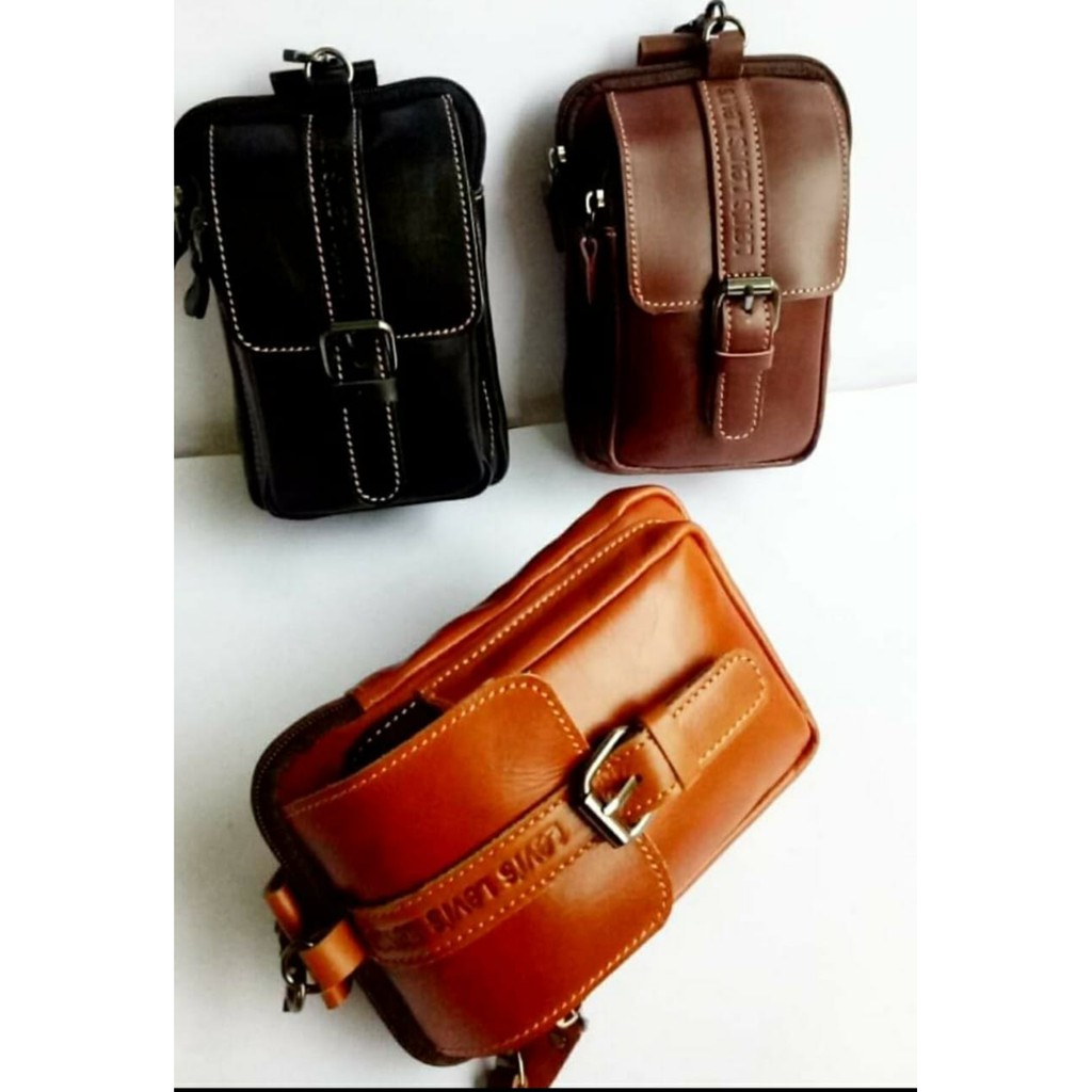 Tas Selempang Kulit Asli - Tas Pria Untuk HP Kulit Asli - Tas Pinggang Simple Bag SB01
