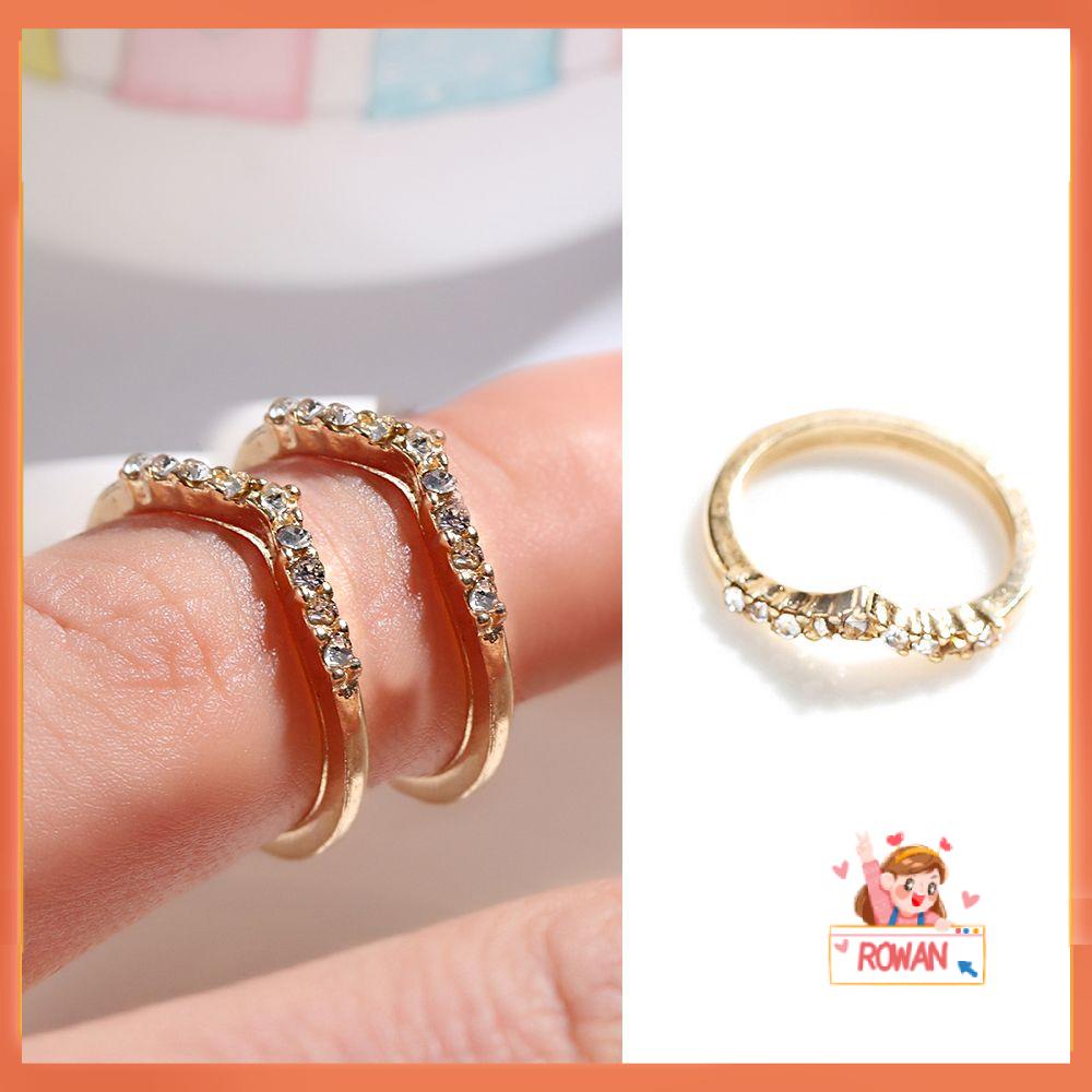 Cincin Rantai Berlian Bentuk V Warna Emas Untuk Wanita