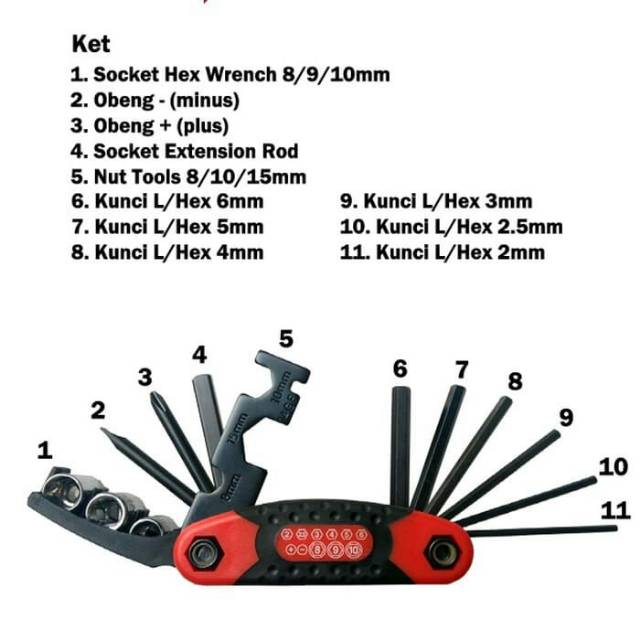 KUNCI L MULTI FUNGSI 15 in 1 MERK UNITED/BIKE TOOL KIT UNITED