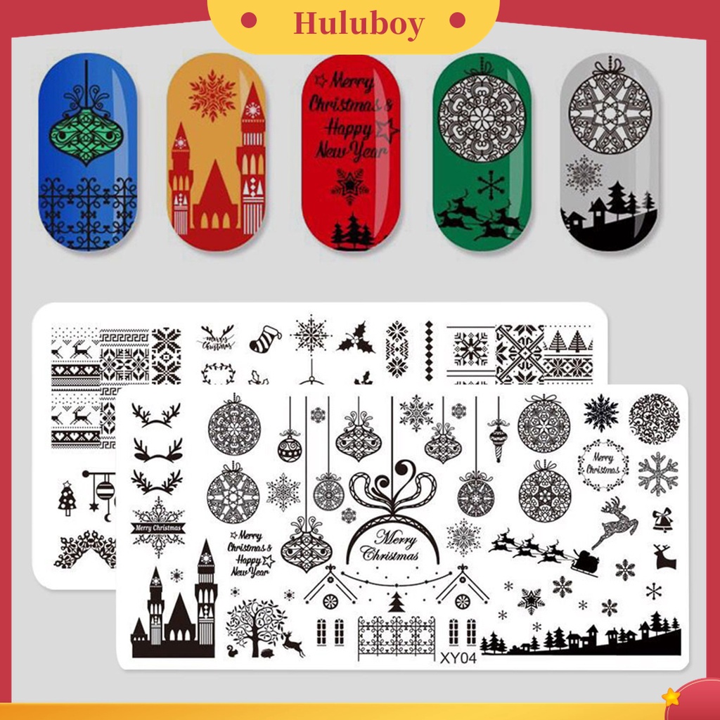 Huluboy Huluboy♡ Plat Stempel Kuku Bahan Stainless Steel Tema Natal Untuk Manicure