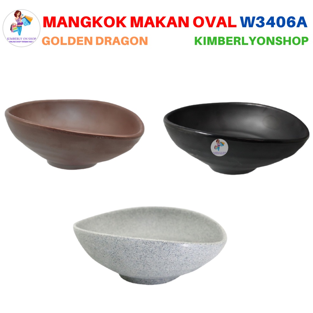 Mangkok Makan Tembikar Oval Doff Stone Series W3406A Golden Dragon