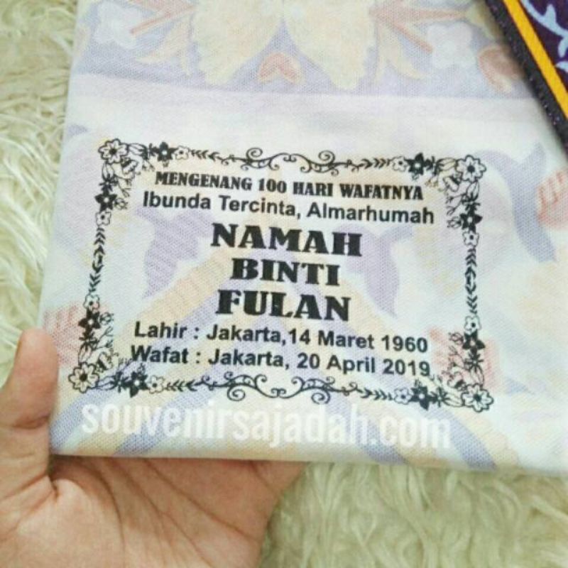 sajadah sablon+pouch/souvenir tahlilan/sajadah travel