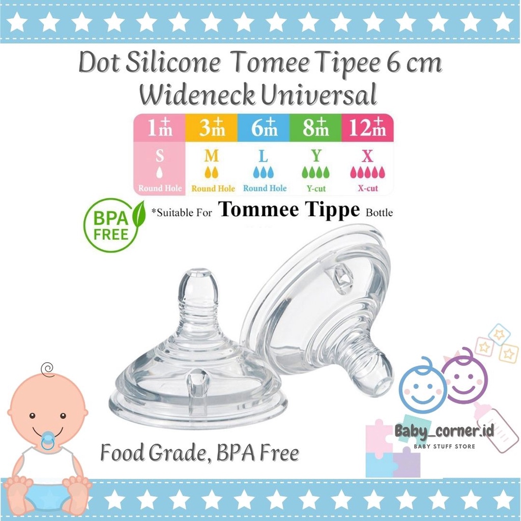 dot nipple silicone tomee tipee 6 cm wideneck universal | anti sedak | dot universal bisa semua merk wideneck