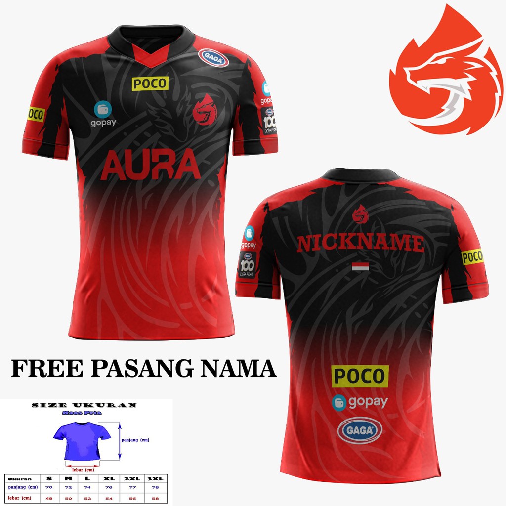 Baju Kaos Jersey Aura Esports T-Shirt Gaming Team Evos Free Fire Mobile Legends ff 2021 New