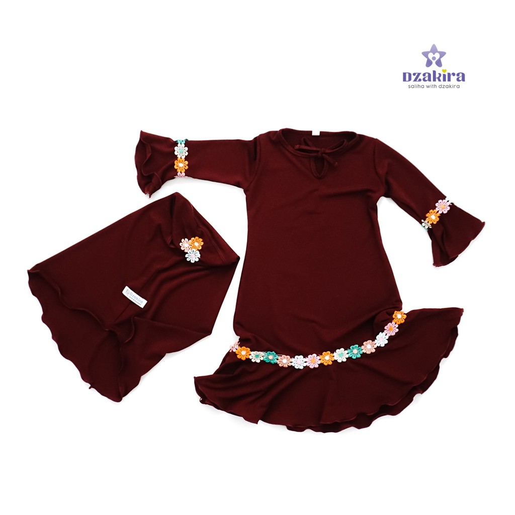 GAMIS BAYI 0-2thn RENDA BUNGA MELATI PELANGI KANAYA MAROON JERSEY TWIST PREMIUM ORIGINAL by DZAKIRA