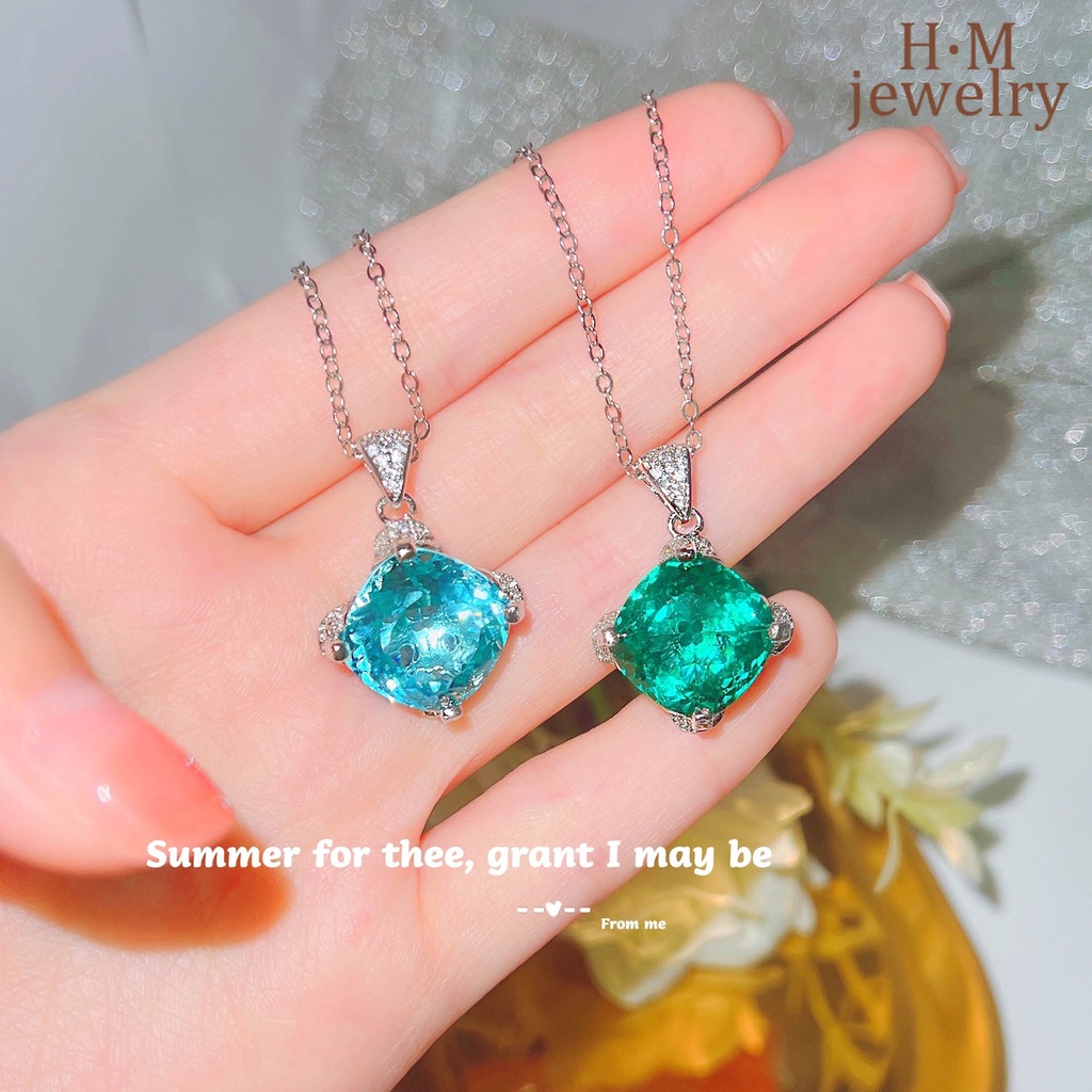 Kalung Rantai Silver S925 Dengan Liontin Batu Topaz Aquamarine Natural Bentuk Kotak Untuk Wanita