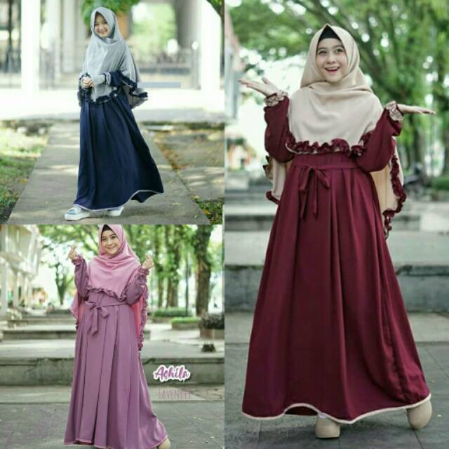 (PROMO) FH02 / Ashila Set Syari WITH KHIMAR / Moscrepe / Gamis / Dress Muslim / Fashion Muslim