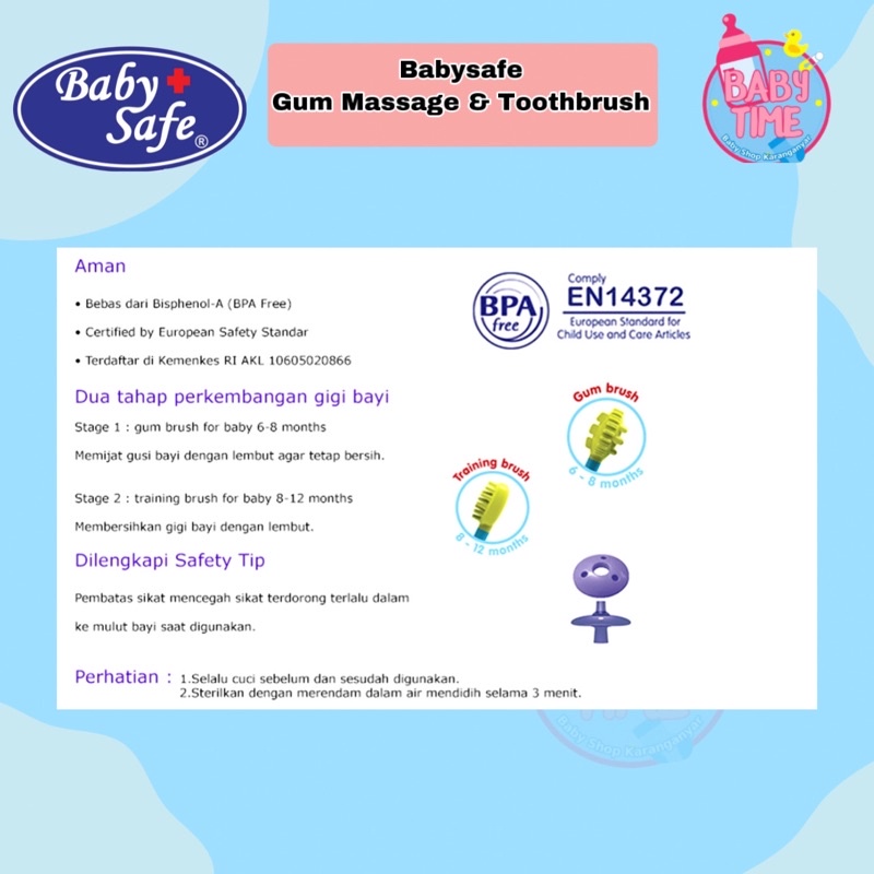 Sikat Gigi Bayi Baby Safe TB003 Gum Massage &amp; Tooth Brush/Silicone Toothbrush baby