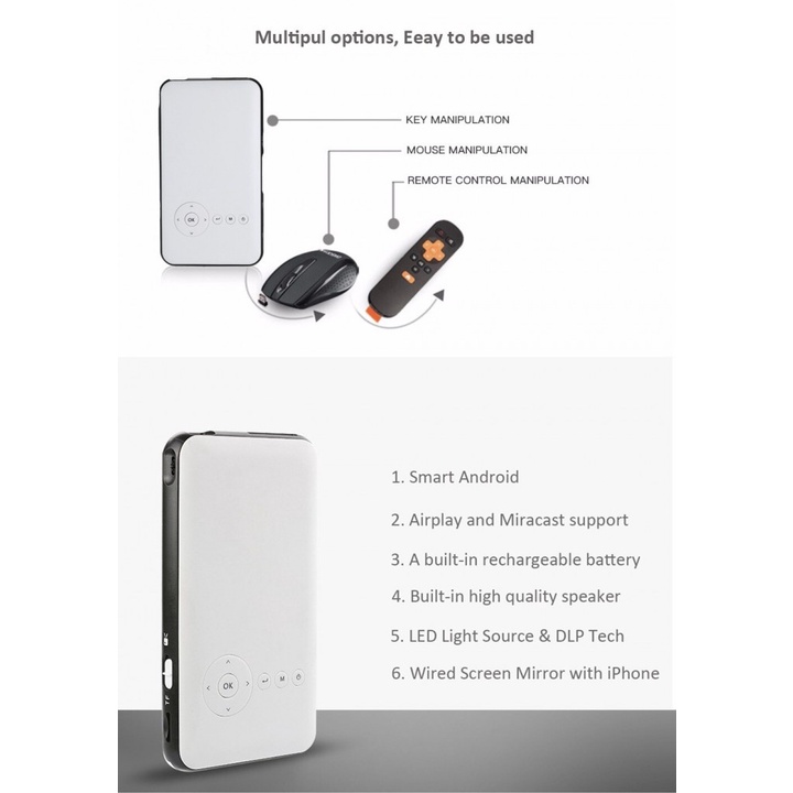 WEJOY DL-S6 Q2 Proyektor Mini DLP Android Projector 50 ANSI Lumens