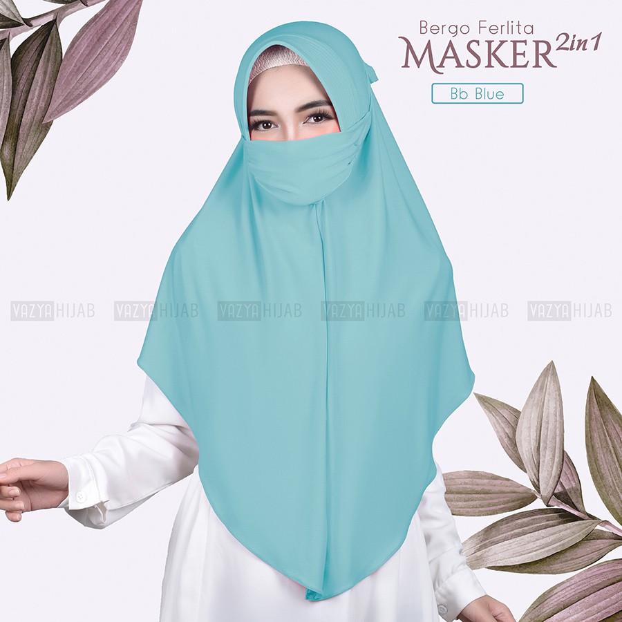 Hijab Instant Bergo Ferlita Masker 2in1-Baby Blue