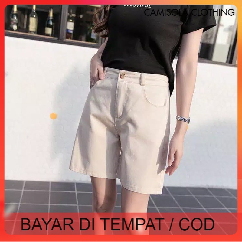 CELANA HOTPANTS KATUN PENDEK HOTPENS HIGH WAIST DRILL WANITA KOREAN STYLE TERBARU MURAH KEKINIAN