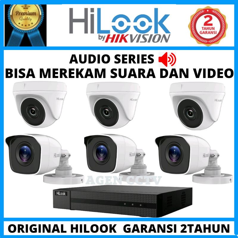 PAKET CCTV HILOOK 8 CHANNEL 6 KAMERA  2MP 1080P AUDIO BY HIKVISION  BISA MEREKAM SUARA DAN VIDEO